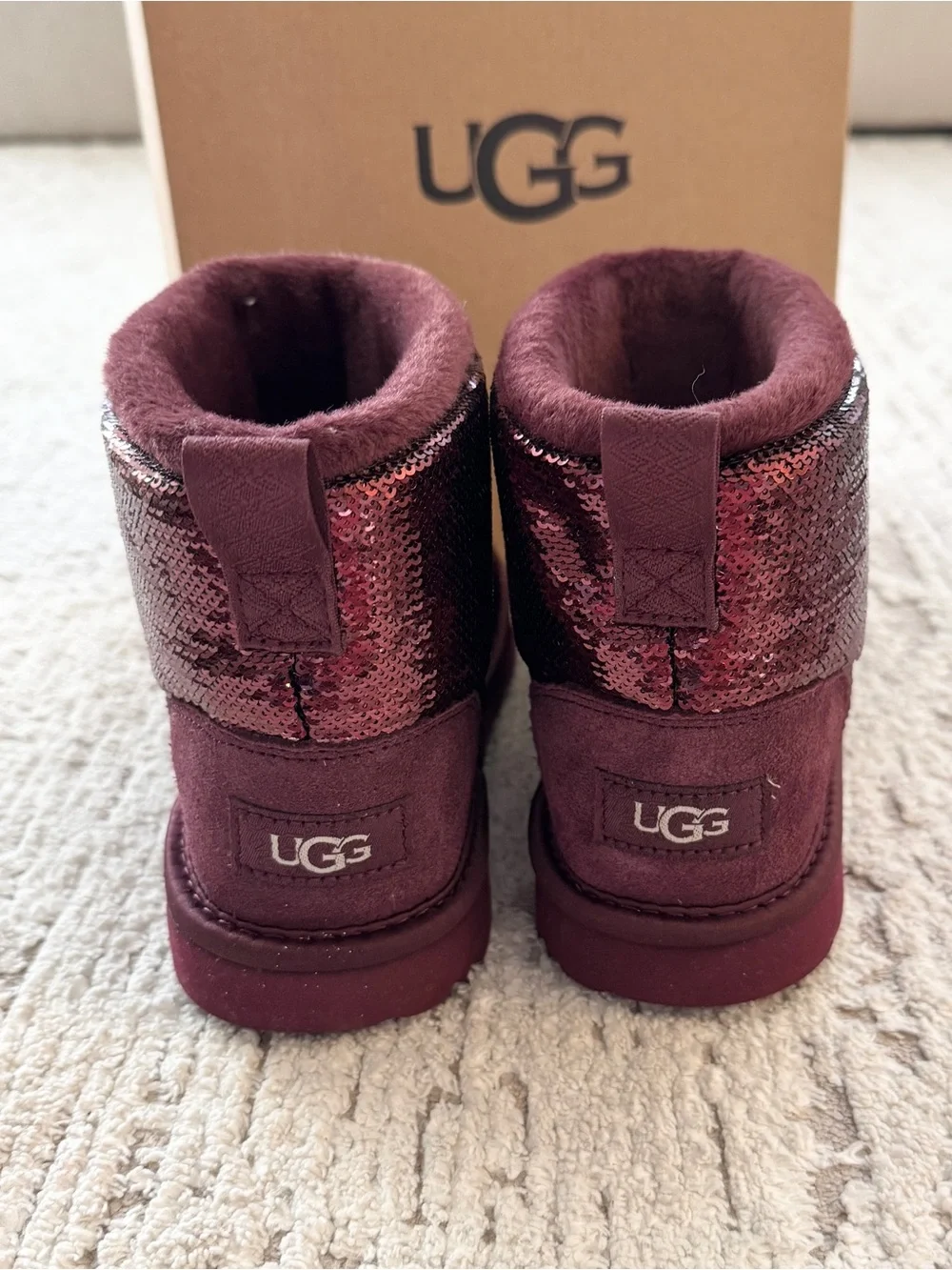 UGG Kids Sequin Burgundy Short Boots